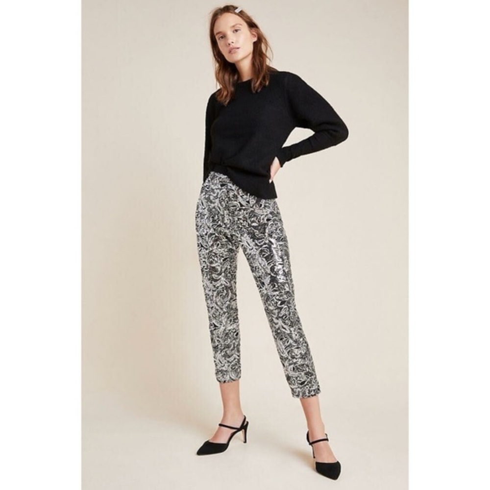 Anthropologie Porridge Pascaline Silver Sequin
Embellished Trouser Pants NWT